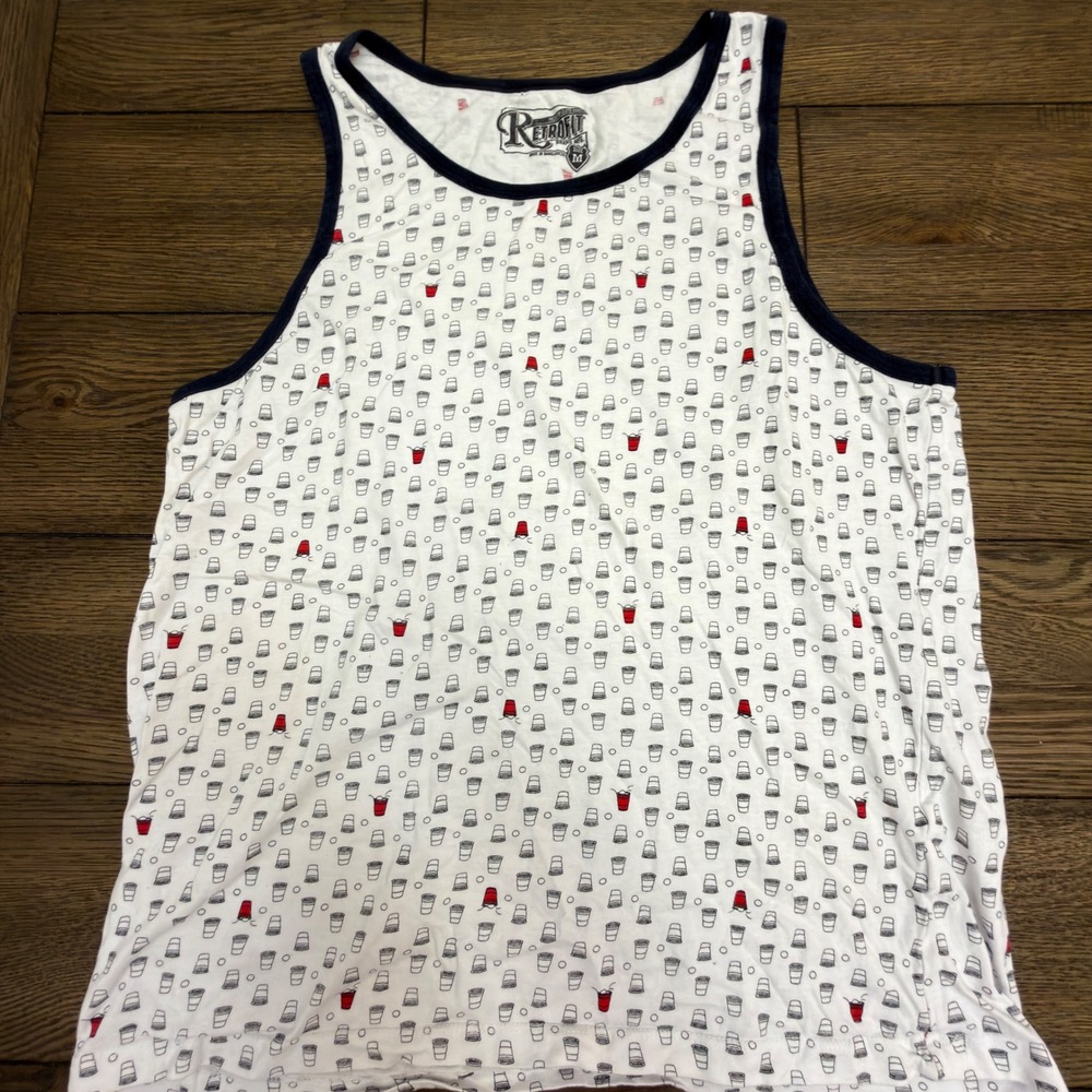 Retrofit‎ Mens Red Solo Cup Beer Pong Novelty Ringer Tank Top White Navy Size M